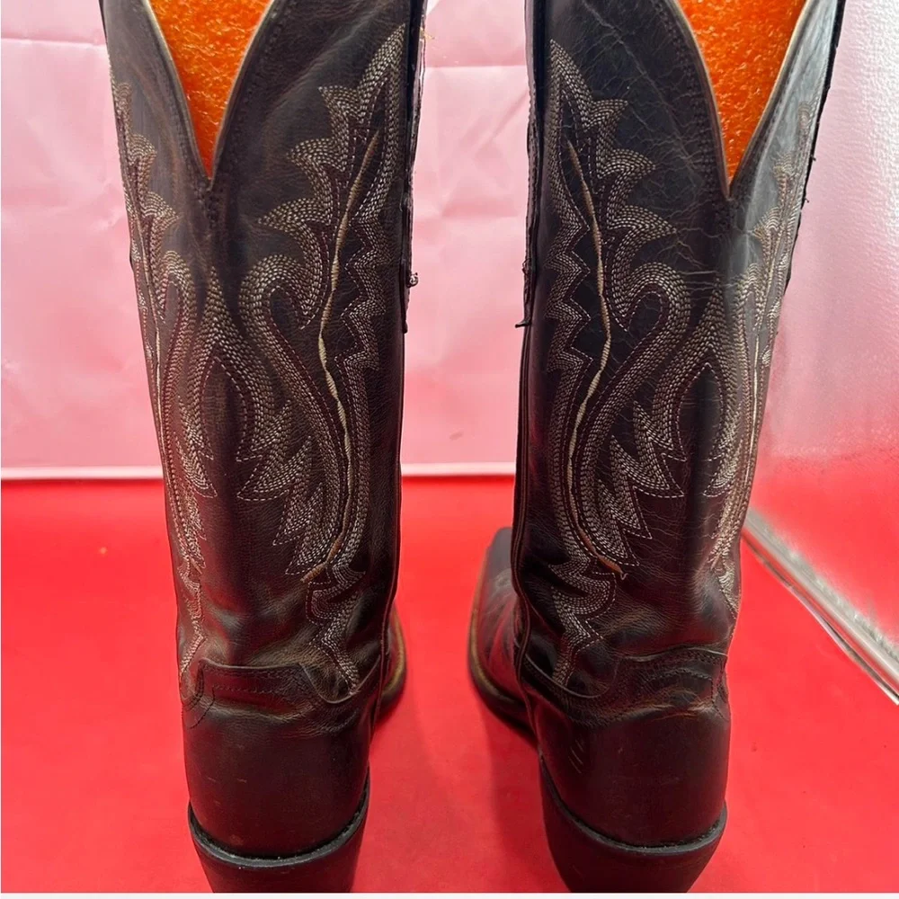 Lucchese Brown Embroidered Leather Cowboy Boots - Picture 4 of 6